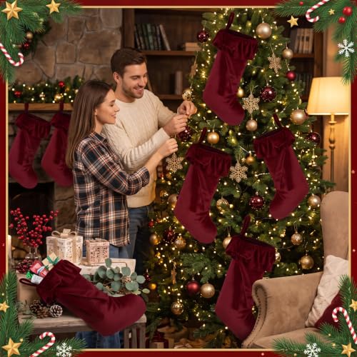 2PCS Extra Large Velvet Christmas Stockings 20 Inch Burgundy with Bow