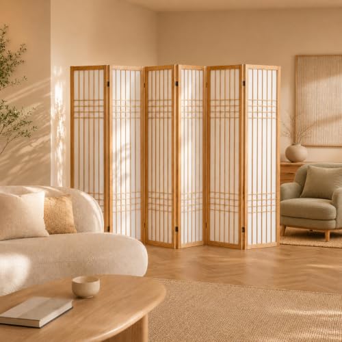 6 Panel Room Divider Folding Privacy Screen Light Brown - ALeesing