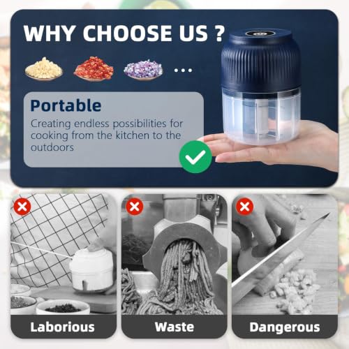 Electric Garlic Chopper 320ml USB-C Vegetable Food Processor Blue