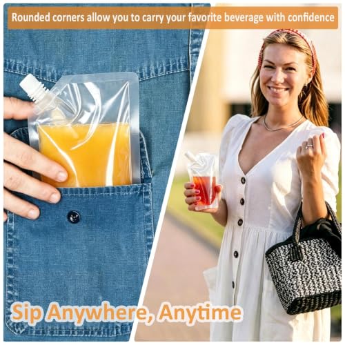 40 Pack 8oz Plastic Travel Bottles with Funnels and Flexible Juice Bags