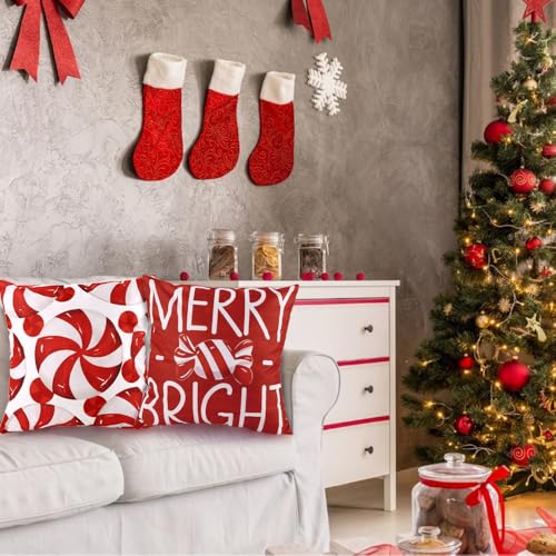 Christmas Pillow Covers 18x18in Set of 4 Candy Theme Holiday Decor