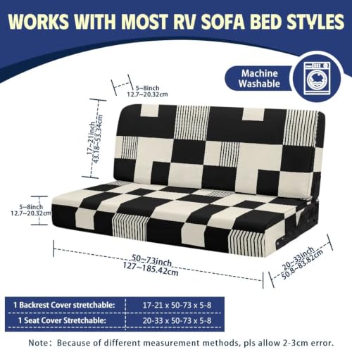 Checkered RV Jackknife Couch Cover Set Black White for Sofa Bed