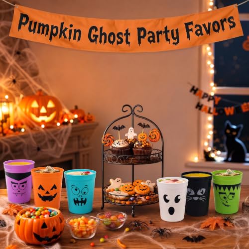 Halloween Plastic Cups 16OZ - 60 Pack Blue & Multicolor Reusable Party Cups