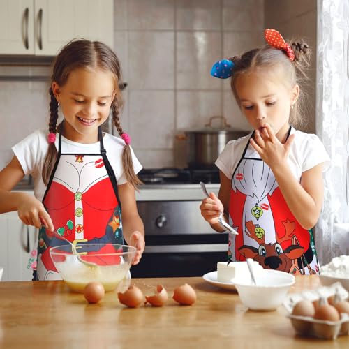 Christmas Aprons Set - 4 Reusable Holiday Kitchen Cooking Aprons for Adults