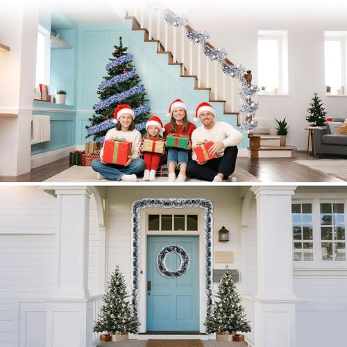 Blue Christmas Tinsel Garland 39.5 Ft Frosty Iridescent Holiday Decor