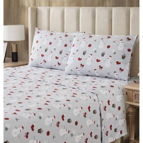 Sweet Home Collection Christmas Snowman Flannel Sheet Set - California King Deep Pocket Bedding