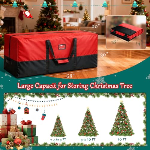 10FT Christmas Tree Storage Bag 68x20x30 Inches - Red & Black, Heavy-Duty Waterproof