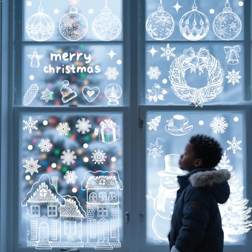 Christmas Window Clings 9 Sheets 134 Pcs Reusable Snowflake Holiday Decor