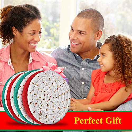 Christmas Coasters Set of 8 Handmade Cotton Woven Cup Pads - 4.3 Inches