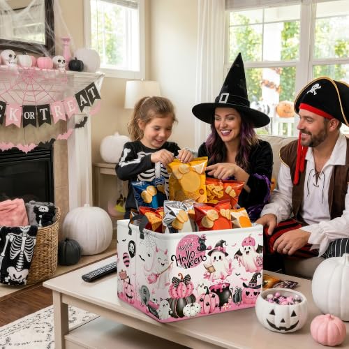 Pink Halloween Spooky Storage Basket with Handle - Cauldron / 40x30x30 cm