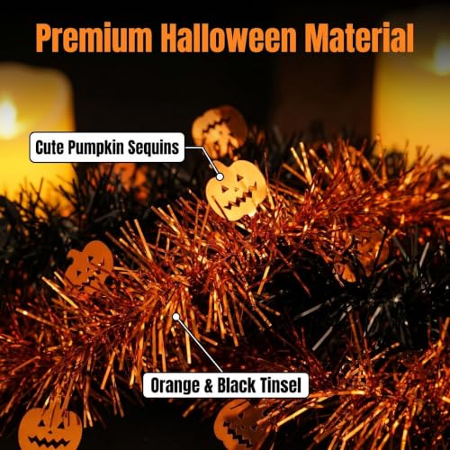 5ft Collapsible Halloween Tinsel Tree Black and Orange Reusable Pop-Up Decor