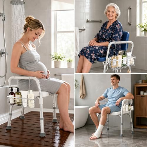 Hanging Shower Caddy for Seniors & Mobility Impaired - Bathroom Storage Rack with Hooks