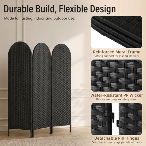 3 Panel Short Room Divider with Metal Frame - 3 Panels Black / 120 cm Tall
