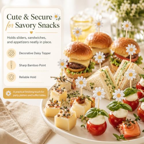 100PCS Daisy Floral Fruit Skewers Cocktail Picks for Food & Drinks