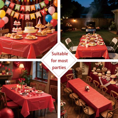 A01 Red 3 Pack Waterproof Plastic Rectangle Tablecloths 54 x 108 Inches
