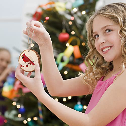 Classic 16 PCS Christmas Wooden Ornaments Red Birds Hanging Decor Tree Crafts