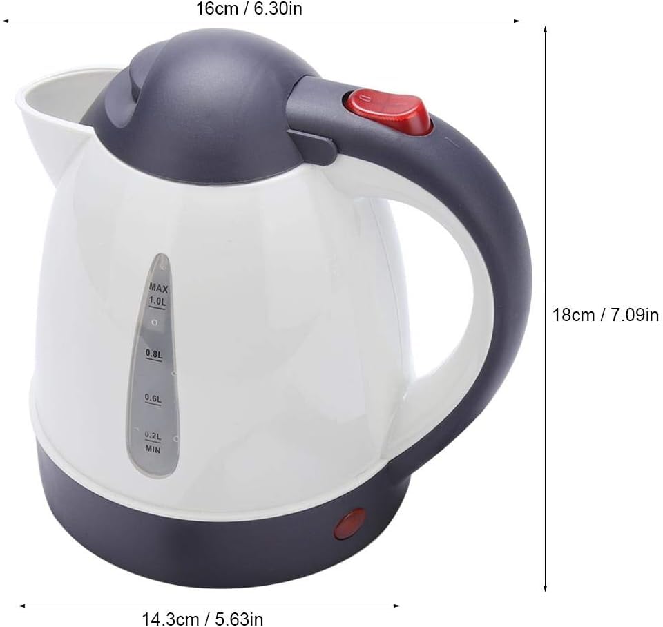 Portable Electric Travel Kettle, 12V Car Water Heater, 1000ml Capacity, White and Gray