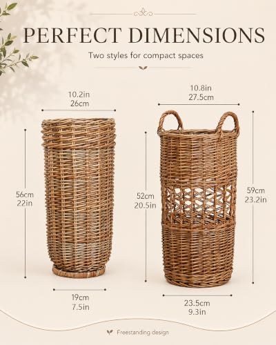 Natural Rattan Umbrella Stand Storage - Rustic Design for Flowers & Canes - Variation A