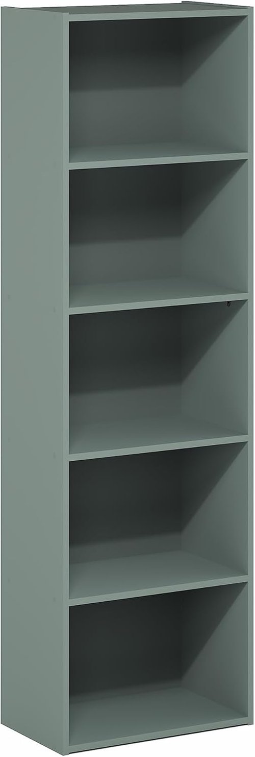 Furinno LUDER 5-Tier Bookshelf - Open Shelves Design for Easy Assembly | Sage Green, 9.4 x 15.8 x 52 Inches
