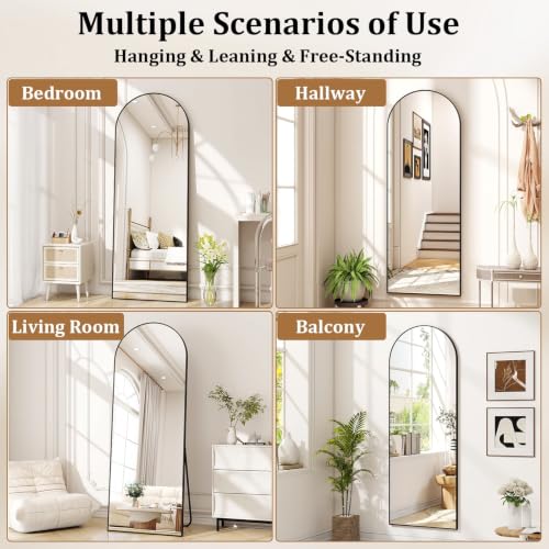 Full Length Arched Floor Mirror with Gold Aluminum Frame 56x15 Inches