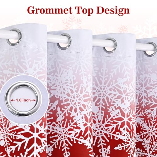 Red Christmas Curtains for Living Room 52 x 63 Inches Snowflake Holiday Drapes - Pack of 2