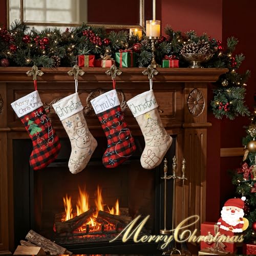 Christmas Stockings with Glitter Pens Set – Red & Black Linen Plus Glitter Glue