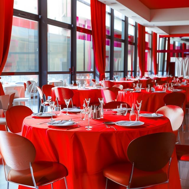 Niuara Red Plastic Tablecloths - 84" Round Disposable Covers for Valentine's & Holiday Gatherings