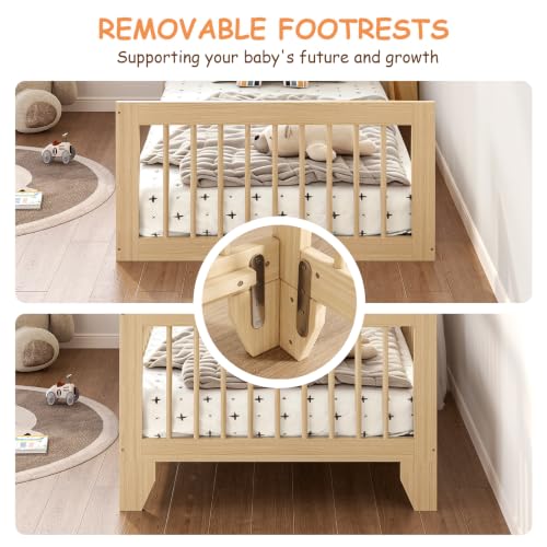 Twin Montessori Floor Bed for Kids with Removable Rails - Burlywood