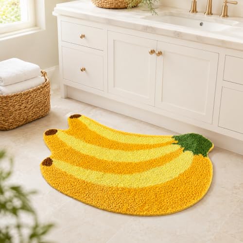 Banana Bathroom Rug - Cute Yellow Plush Non-Slip Bath Mat 31.5" x 19.7"