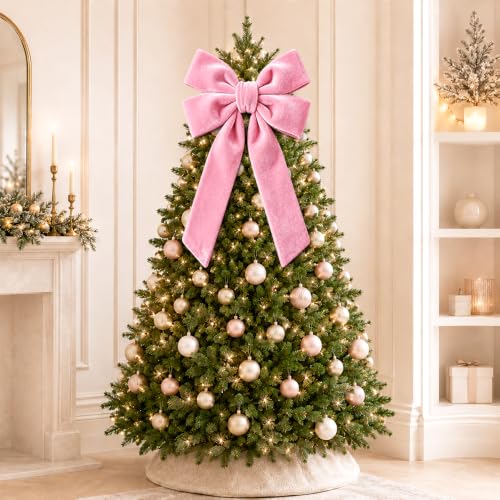 Pink Velvet Christmas Tree Topper Bow 15x30 Inches Holiday Decoration