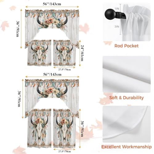 Turquoise Swag and Tier Curtain Set - 27.5W x 36L Pack of 3 for Kitchen Windows