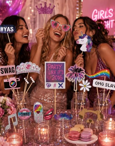 22PCS Nostalgia Party Photo Booth Props Set for 2016 Celebration