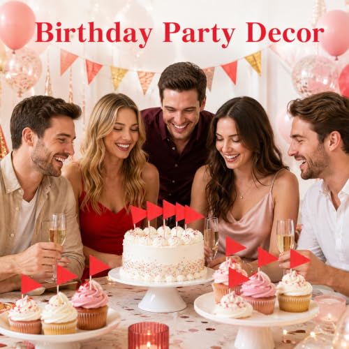 100 Pack Red Toothpick Flags for Cupcake & Party Decoration