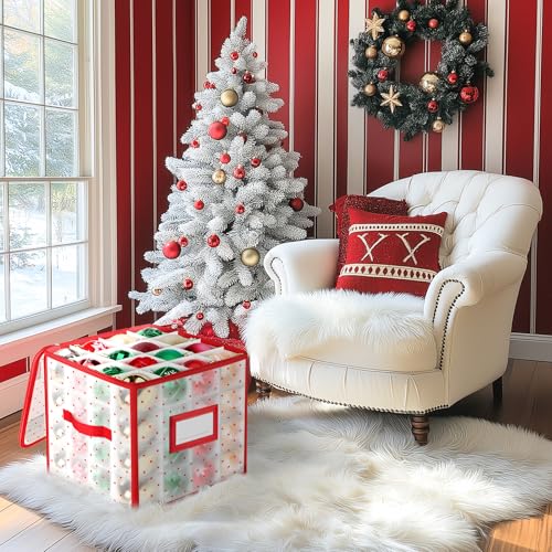 Christmas Ornament Storage Box with Adjustable Dividers - 2 Pack, Red & White