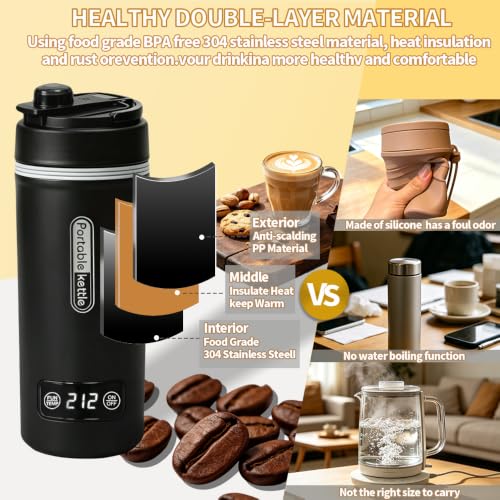 Portable Electric Kettle 304 Stainless Steel 350ml Fast Boil Travel Mug