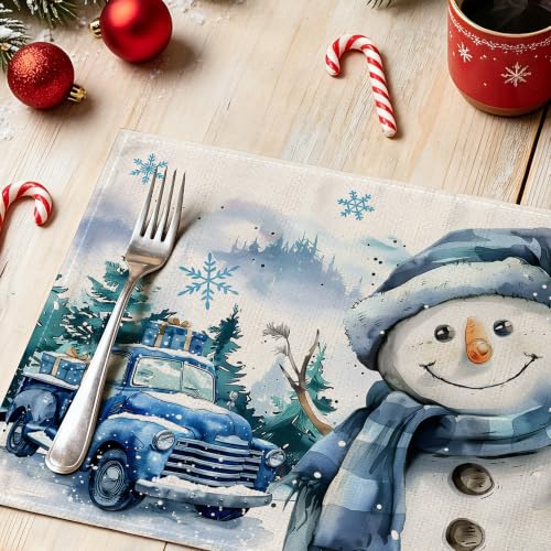 Snowman Christmas Placemats Set of 4 - 12x18 Inches Holiday Table Decor