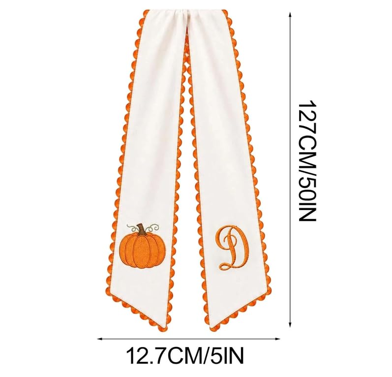 Fall Wreath Sash for Front Door with Embroidered Pumpkin Ribbon - H Variation