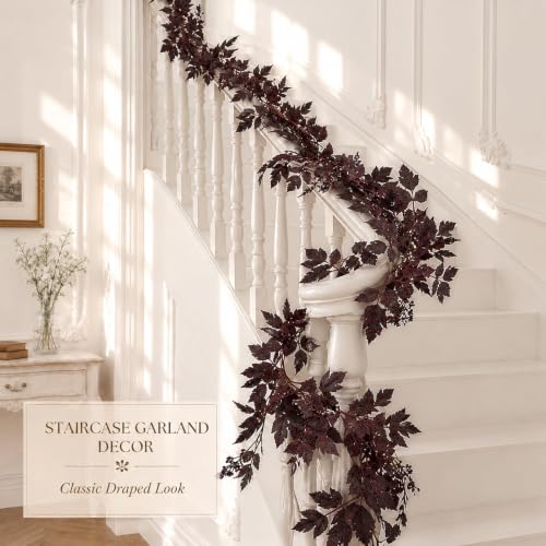9FT Plum Cimicifuga Seeded Garland Artificial Fall Leaf Decor for Mantel