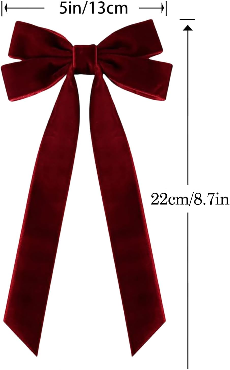 Valentines Tree Decorations | 12 Pcs Wine Red Velvet Ribbon Bows - 5in x 8.7in Xmas Ornaments for Holiday Decor