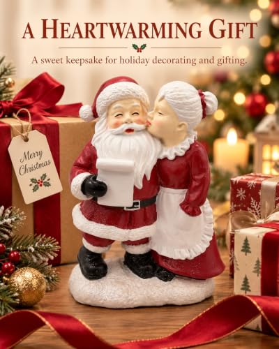Large 8-Inch Santa & Mrs. Claus Resin Christmas Figurine - White Variation
