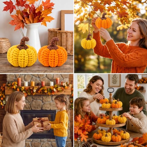 12 Pack Crochet Mini Pumpkins for Fall Thanksgiving Farmhouse Decor