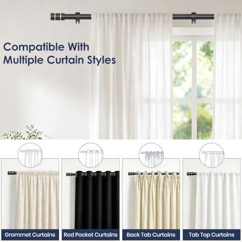 Black & Gold Curtain Rods for Windows, 66-120 Inch, Heavy Duty Adjustable