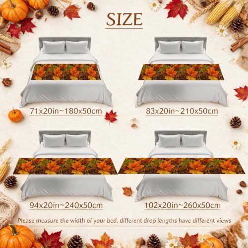 102x20 Inch Fall Maple Leaves Bed Runner for California King Bed Orange Green Brown