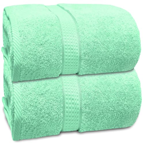 Extra Large Bath Sheets 35x70 Inches - Mint Green, 100% Cotton, 600 GSM, Super Soft & Absorbent - Set of 2