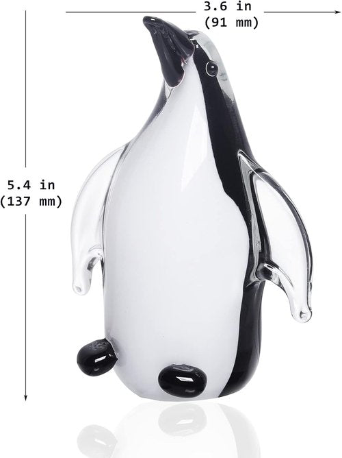 LONGWIN Hand Blown Glass Penguin Sculpture - Elegant Crystal Animal Figurine | Unique Desk Decoration