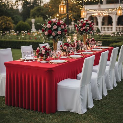 Red Spandex Tablecloth for 6FT Tables - 2 Pack Fitted Wrinkle-Free Washable