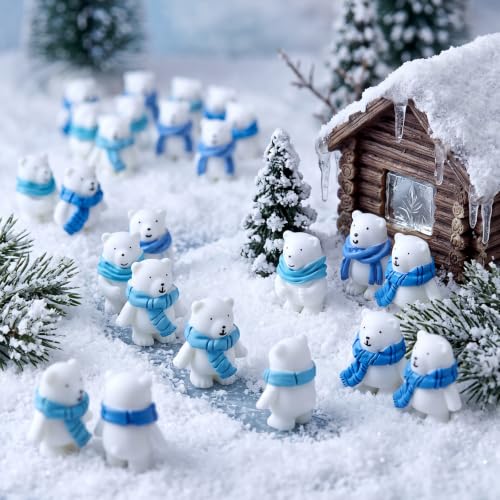 Mini Polar Bear Figurines Set - 200 Pieces with Scarf, Realistic Arctic Animal Decor