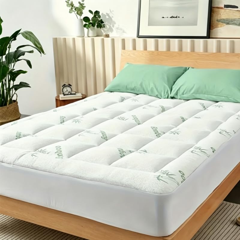 Viscose Bamboo Mattress Pad Queen 8-21 Inch Deep Pocket - Soft Pillow Top Cover - 450GSM