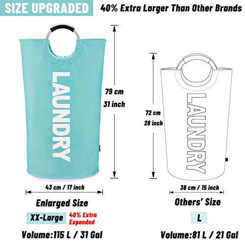 Caroeas XX-Large 115L Laundry Basket (7 Colors), Waterproof Laundry Hamper, Laundry Bag with Padded Handles, Clothes Hamper Stands Up Well, Collapsible Laundry Basket Easy Storage(Light Blue)