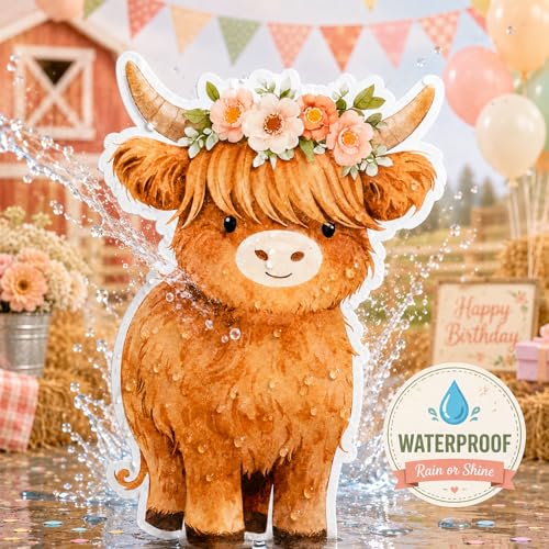Farm Animal Cutouts Set - Highland Cow, Pony, Lamb & Pig for Barnyard Party Decorations - Variation of Farm Animal